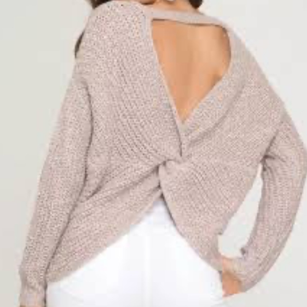 She + Sky Elegant Beige Deep V-Neck Sweater